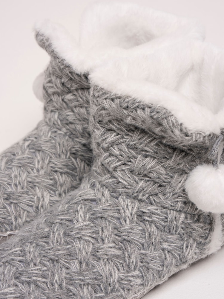 Brakeburn Grey Fancy Stitch Faux Fur Lined Slipper Boots - Image 5 of 5