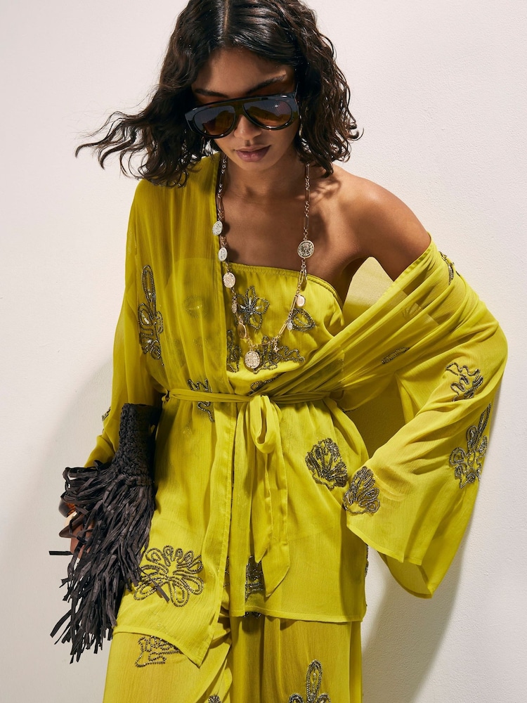 River Island Yellow Embellished Kaftan - Image 1 of 4