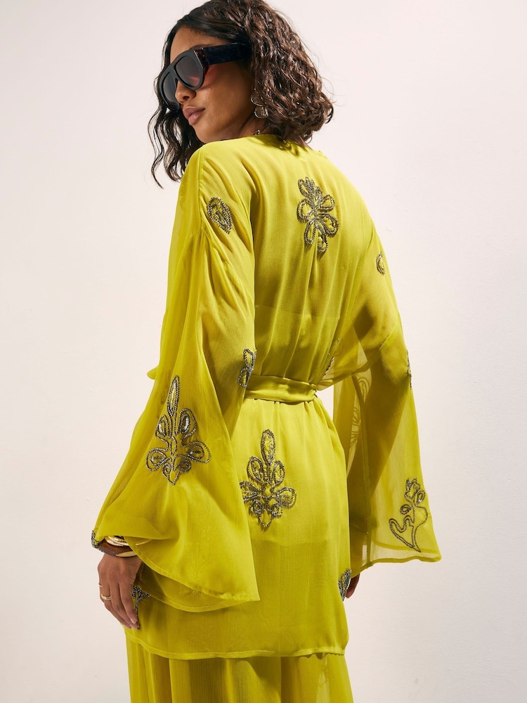 River Island Yellow Embellished Kaftan - Image 2 of 4