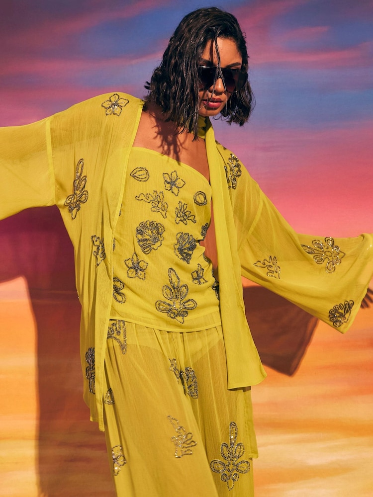 River Island Yellow Embellished Kaftan - Image 4 of 4