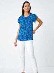 Roman Blue Ditsy Spot Print Pleated Stretch Top - Image 2 of 5
