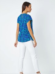 Roman Blue Ditsy Spot Print Pleated Stretch Top - Image 3 of 5