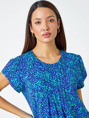 Roman Blue Ditsy Spot Print Pleated Stretch Top - Image 4 of 5