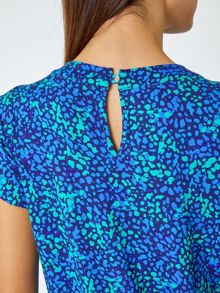 Roman Blue Ditsy Spot Print Pleated Stretch Top - Image 5 of 5