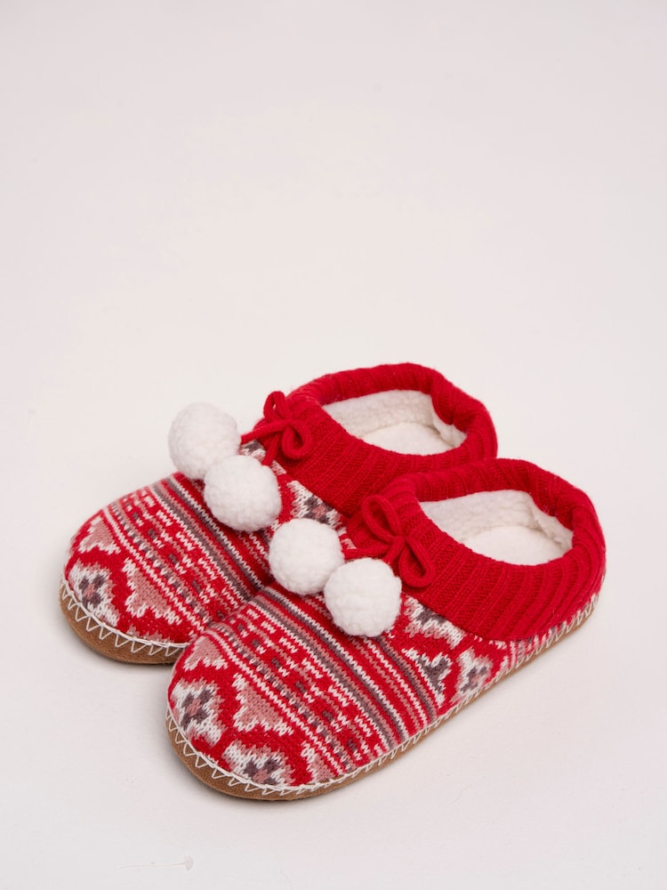 Brakeburn Fair Isle Knitted Backless Slippers - صورة 2 من 5