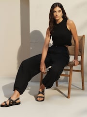Black Linen Blend Cargo Trousers - Image 1 of 7