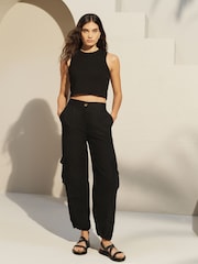 Black Linen Blend Cargo Trousers - Image 2 of 7