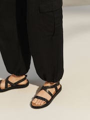 Black Linen Blend Cargo Trousers - Image 5 of 7