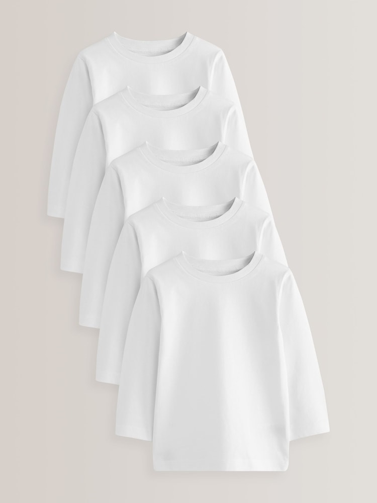 White 5 Pack Long Sleeve T-Shirts 2 Pack (3mths-7yrs) - Image 1 of 3