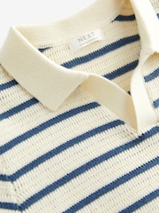 Ecru/Navy 100% Cotton Stripe Short Sleeved Polo Shirt (3mths-7yrs) - Image 10 of 10