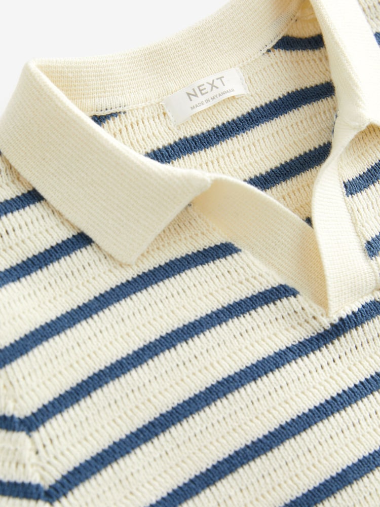 Ecru/Navy 100% Cotton Stripe Short Sleeved Polo Shirt (3mths-7yrs) - Image 10 of 10