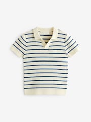 Ecru/Navy 100% Cotton Stripe Short Sleeved Polo Shirt (3mths-7yrs) - Image 8 of 10