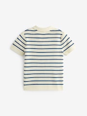 Ecru/Navy 100% Cotton Stripe Short Sleeved Polo Shirt (3mths-7yrs) - Image 9 of 10