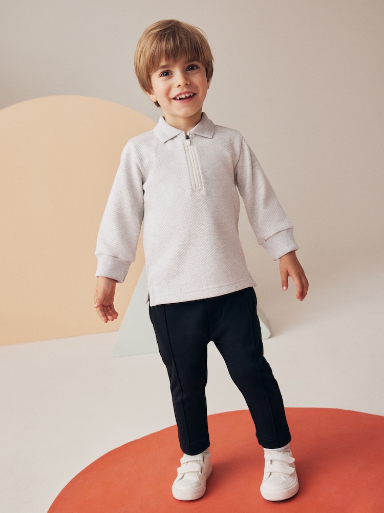 Grey/Black Quarter Zip 100% Cotton Polo and Joggers Set (3mths-7yrs) - Image 2 of 9