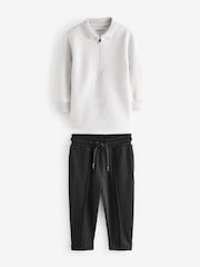 Grey/Black Quarter Zip 100% Cotton Polo and Joggers Set (3mths-7yrs) - Image 6 of 9