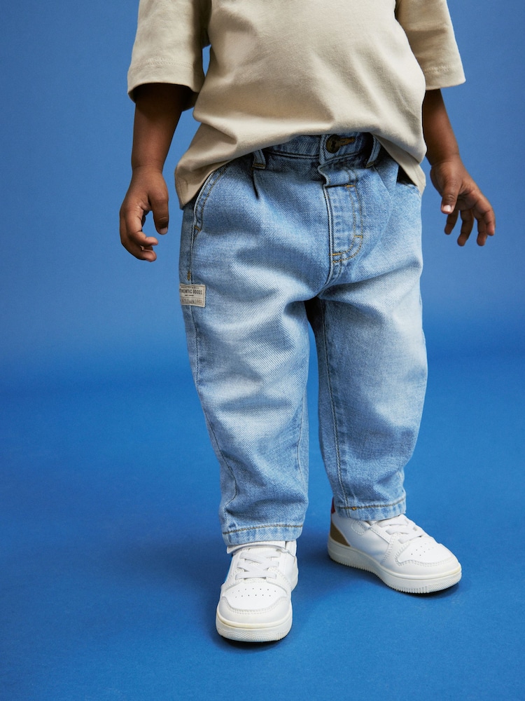 Light Blue Denim 100% Cotton Pleat Front Jeans (3mths-7yrs) - Image 1 of 8