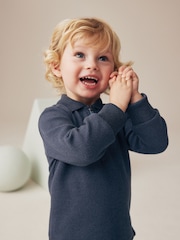 Azul/Castanho - Conjunto de polo e joggers com zíper 100% algodão (3meses a7anos) - Imagem 2 de 7
