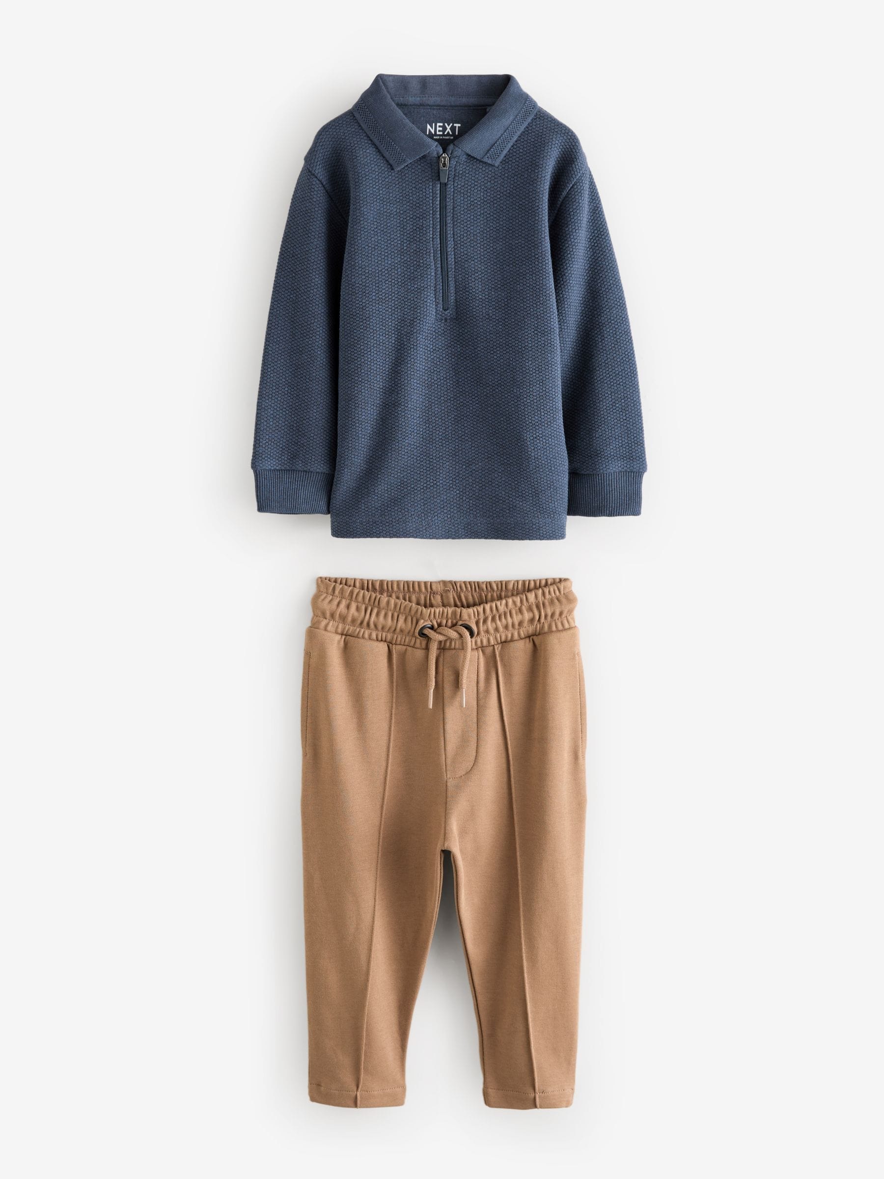 Buy Navy/Tan Quarter Zip 100% Cotton Polo and Joggers Set