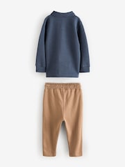 Azul/Castanho - Conjunto de polo e joggers com zíper 100% algodão (3meses a7anos) - Imagem 6 de 7