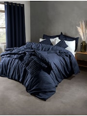 Lazy Linen Navy Blue Washed 100% Linen Cushion - Image 1 of 4