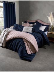 Lazy Linen Navy Blue Washed 100% Linen Cushion - Image 2 of 4