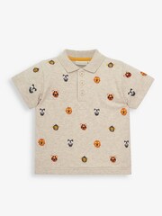 JoJo Maman Bébé Natural Boys' Safari Heads Embroidered Polo Shirt - Image 1 of 4