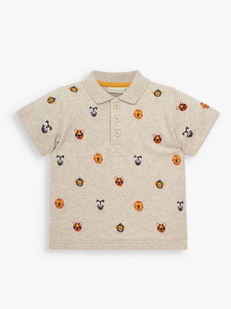 JoJo Maman Bébé Natural Boys' Safari Heads Embroidered Polo Shirt - Image 1 of 4