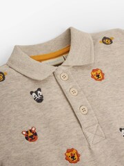 JoJo Maman Bébé Natural Boys' Safari Heads Embroidered Polo Shirt - Image 2 of 4
