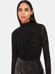 Whistles Squiggle Mesh Black Top - Image 2 of 5