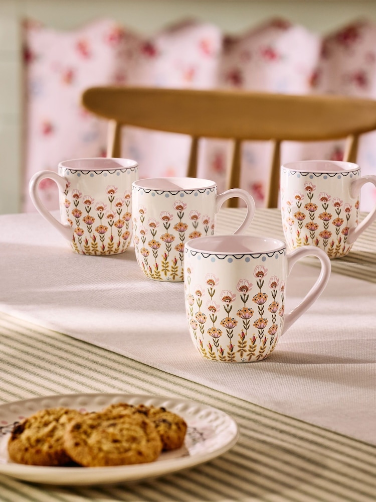 Cath Kidston Set of 4 Pink Breakfast Mugs - Image 1 of 6 Cath Kidston Set of 4 Pink Breakfast Mugs - Image 1 of 6