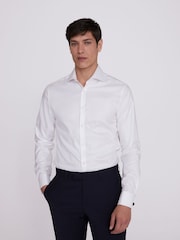 MOSS White Slim 100% Cotton Double Cuff Twill Shirt - Image 1 of 5