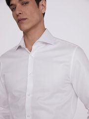 MOSS White Slim 100% Cotton Double Cuff Twill Shirt - Image 2 of 5