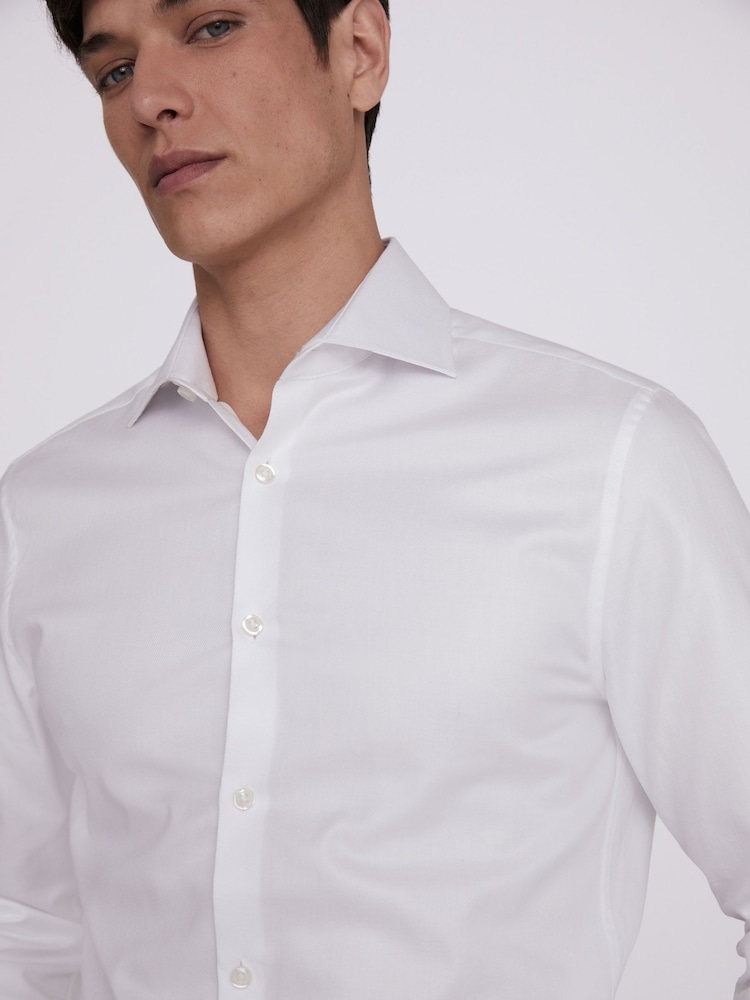 MOSS White Slim 100% Cotton Double Cuff Twill Shirt - Image 2 of 5
