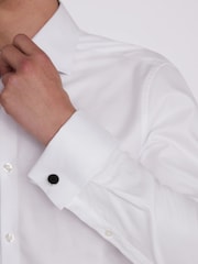 MOSS White Slim 100% Cotton Double Cuff Twill Shirt - Image 3 of 5