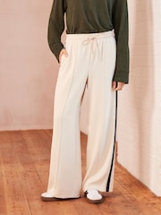 Ecru Creme/Marineblau - Hose mit weitem Bein und seitlichem Streifen - Bild 2 von 7