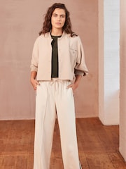 Ecru Creme/Marineblau - Hose mit weitem Bein und seitlichem Streifen - Bild 3 von 7