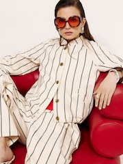 River Island Cream Striped Bomber Jacket - Image 1 of 4
