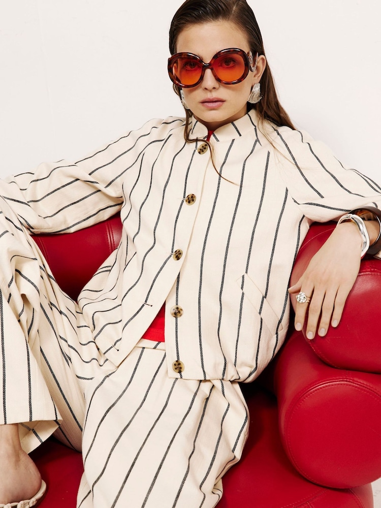 River Island Cream Striped Bomber Jacket - Image 1 of 4 River Island Cream Striped Bomber Jacket - Image 1 of 4