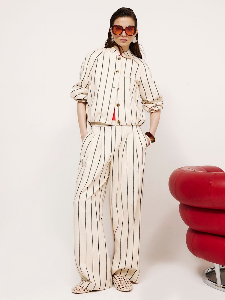 River Island Cream Striped Bomber Jacket - Image 2 of 4 River Island Cream Striped Bomber Jacket - Image 2 of 4