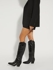 Dune London Black Tennessee High Leg Western Boots - Image 1 of 7