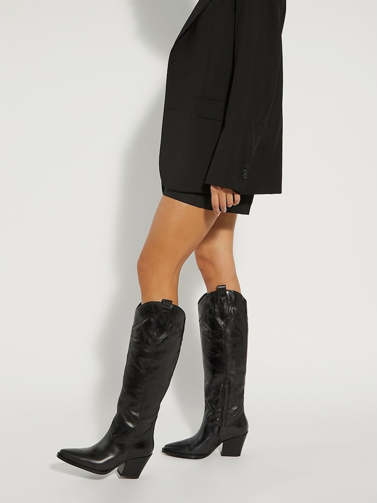 Dune London Black Tennessee High Leg Western Boots - Image 1 of 7