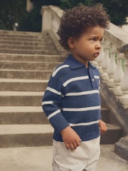 Navy Blue Long Sleeve Stripe Polo Shirt (3mths-7yrs) - Image 1 of 5