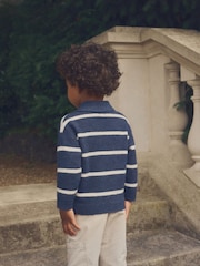 Navy Blue Long Sleeve Stripe Polo Shirt (3mths-7yrs) - Image 2 of 5