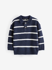 Navy Blue Long Sleeve Stripe Polo Shirt (3mths-7yrs) - Image 3 of 5