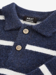 Navy Blue Long Sleeve Stripe Polo Shirt (3mths-7yrs) - Image 5 of 5