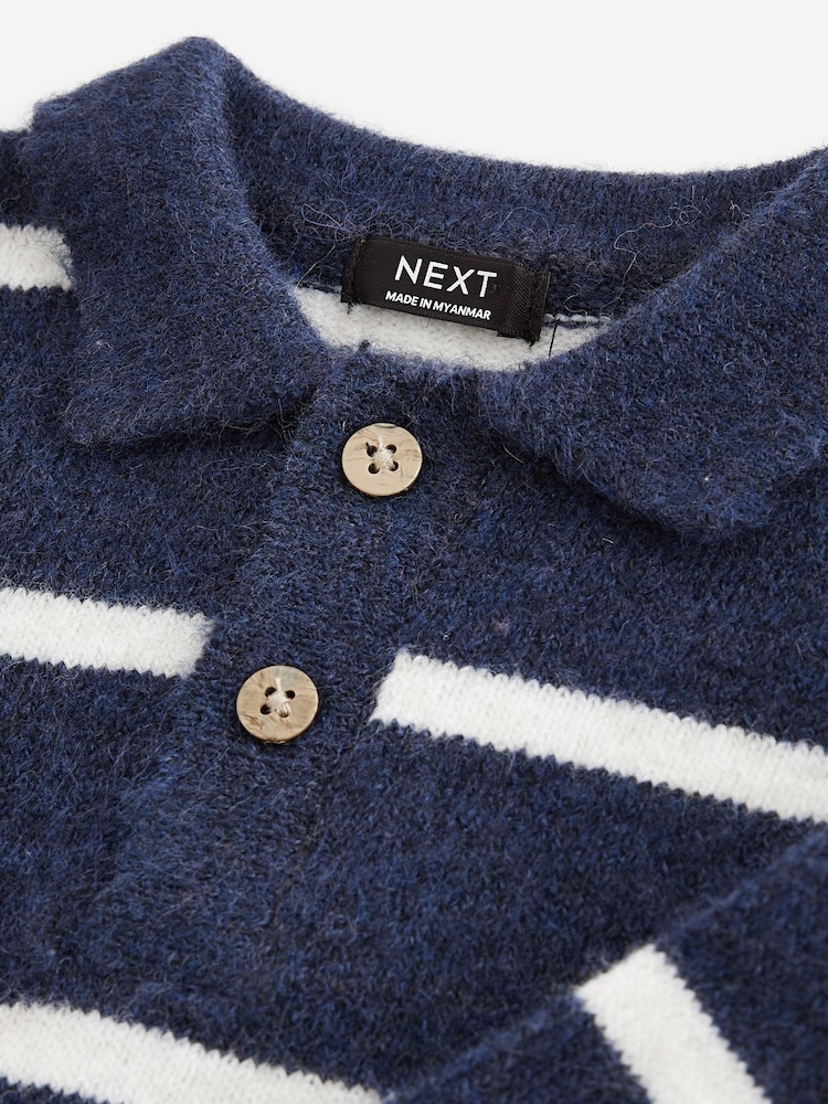 Navy Blue Long Sleeve Stripe Polo Shirt (3mths-7yrs) - Image 5 of 5