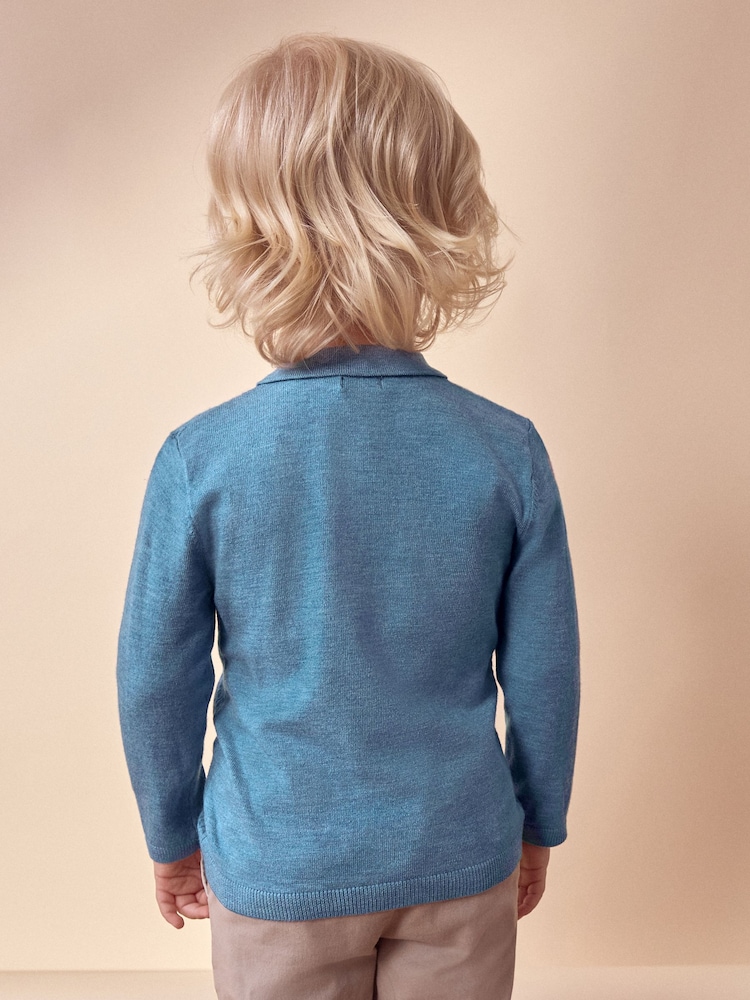 Blue Long Sleeve Cable Polo Shirt (3mths-7yrs) - Image 2 of 8