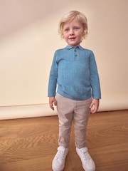 Blue Long Sleeve Cable Polo Shirt (3mths-7yrs) - Image 3 of 8