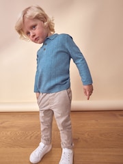 Blue Long Sleeve Cable Polo Shirt (3mths-7yrs) - Image 4 of 8