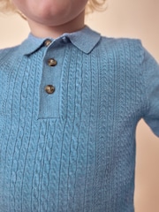 Blue Long Sleeve Cable Polo Shirt (3mths-7yrs) - Image 5 of 8